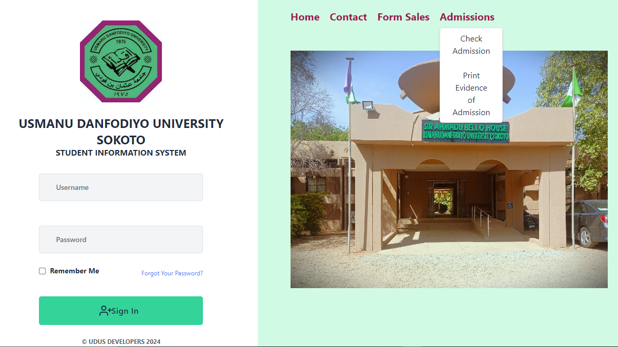 UDUS result checker Portal