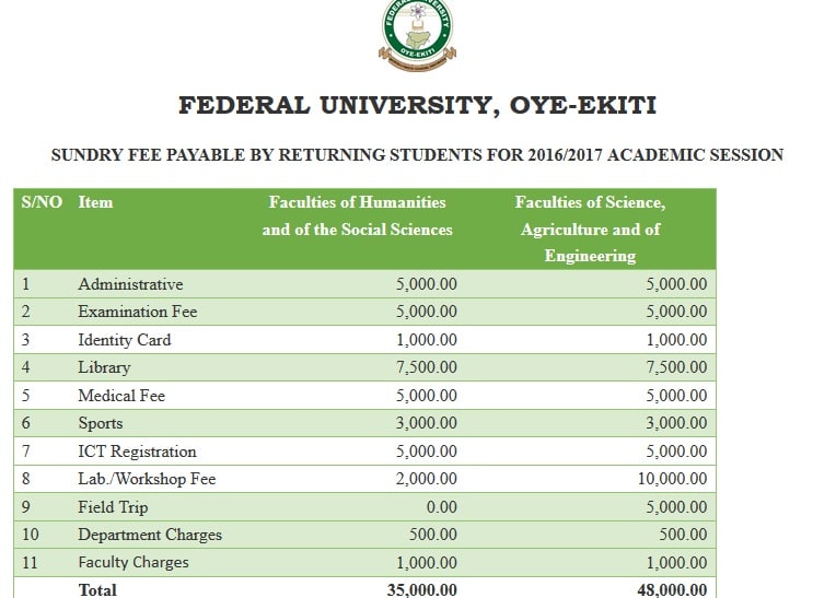 How Much is FUOYE School Fees